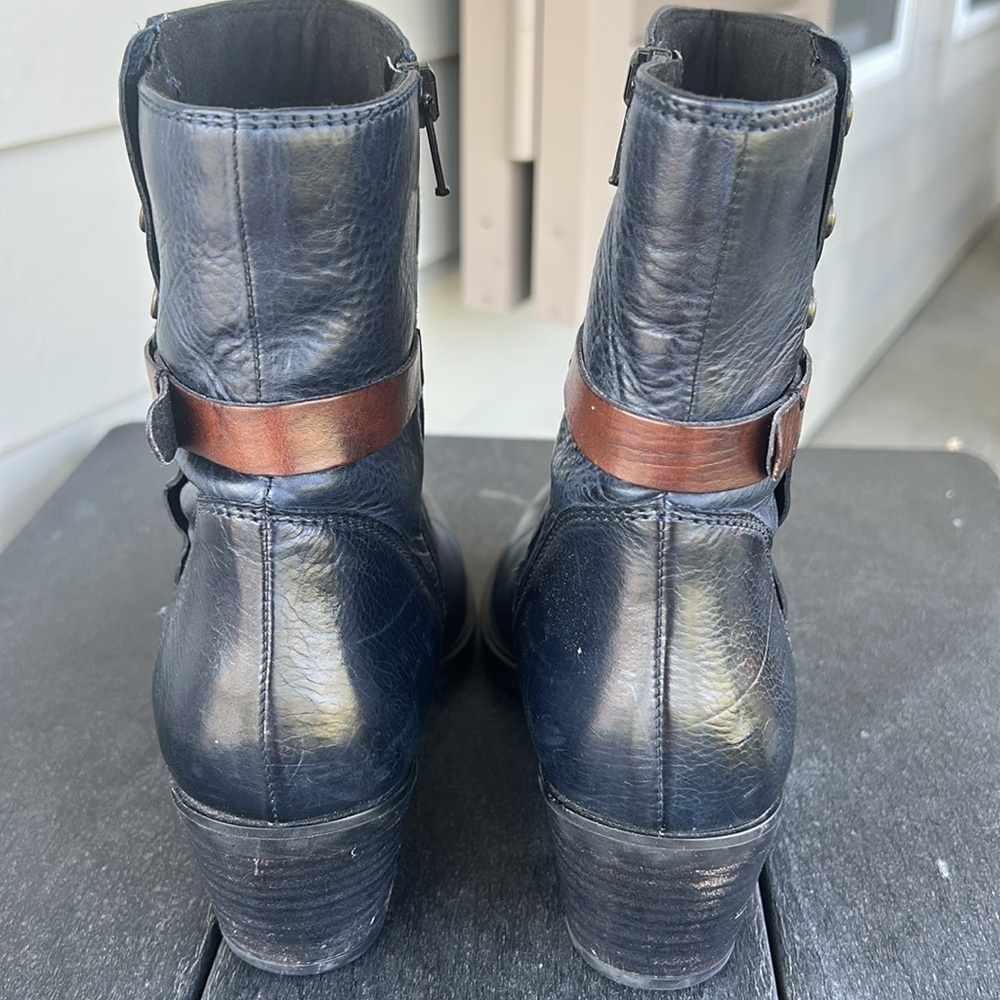 Navy Leather Ankle Boots - Picture 5 of 8